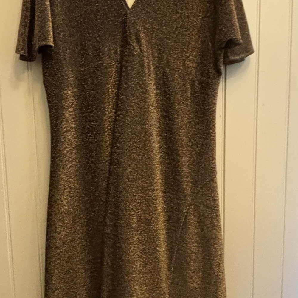 Metallic Bronze V-Neck Women's Dress